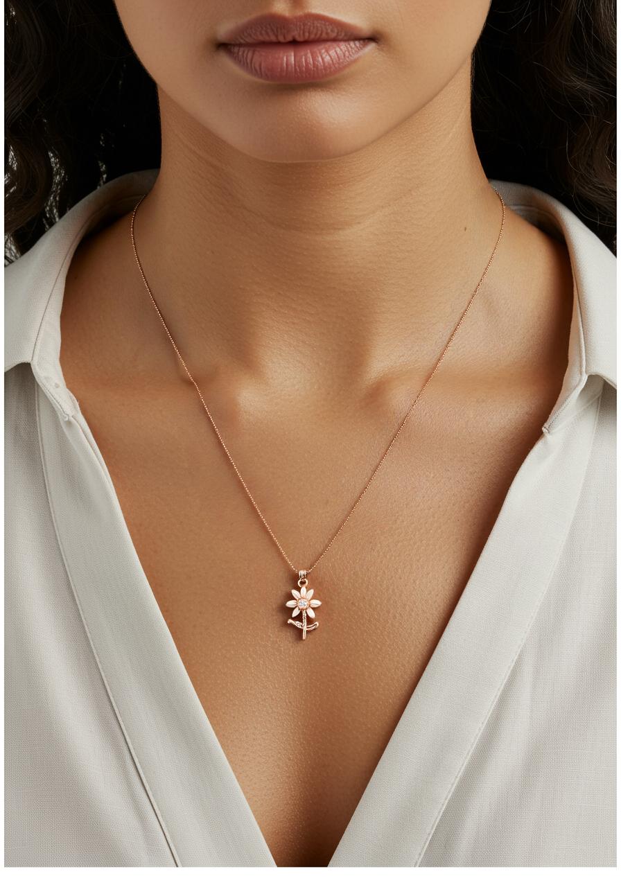 Pearl Petal Bloom Rose Gold Necklace - 925 Silver