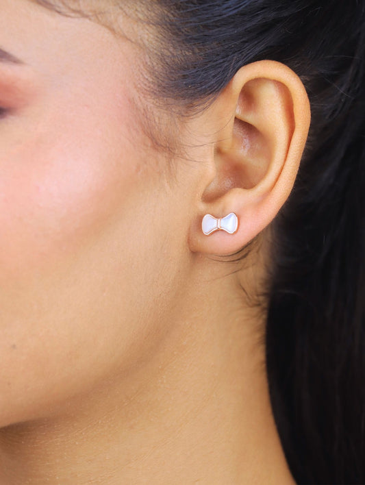 Rosy Grace Bow Studs - 925 Silver