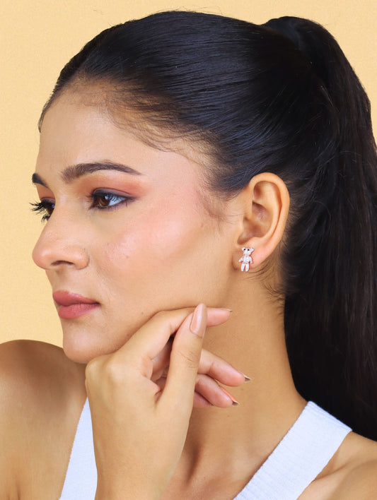 Twinkle Teddy Rose Gold Stud - 925 Silver