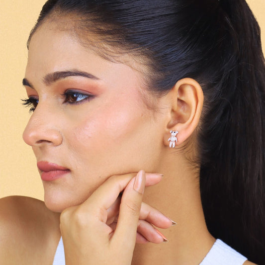 Twinkle Teddy Rose Gold Earrings - 925 Silver