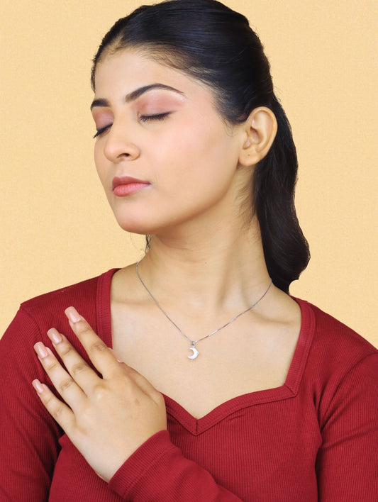 Lunar Glow Crescent Moon Necklace - 925 Silver