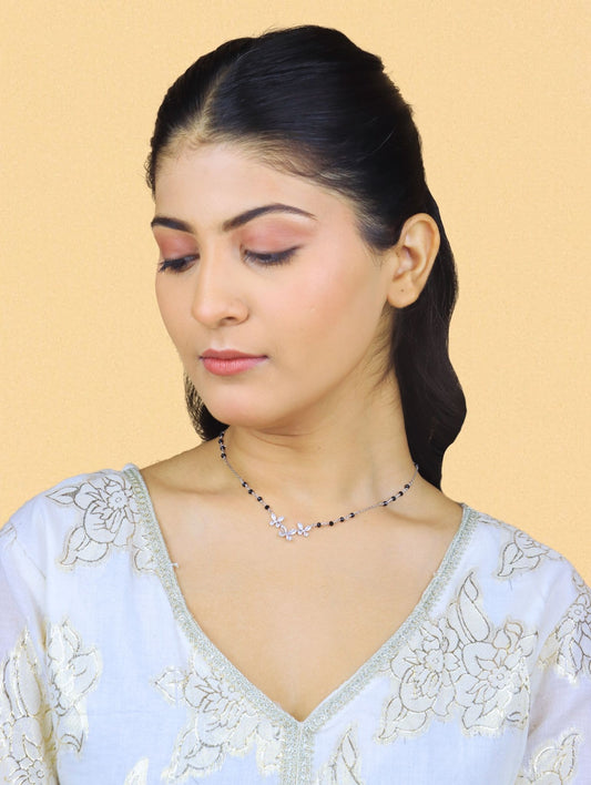 Crystal Bloom Mangalsutra Necklace - 925 Silver