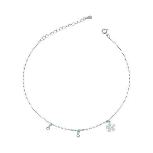 Radiant Bloom 925 Silver Multi-Charm Adjustable Anklet Set