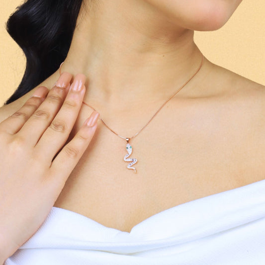 Serpent Shine Rose Gold Pendant Necklace - 925 Silver