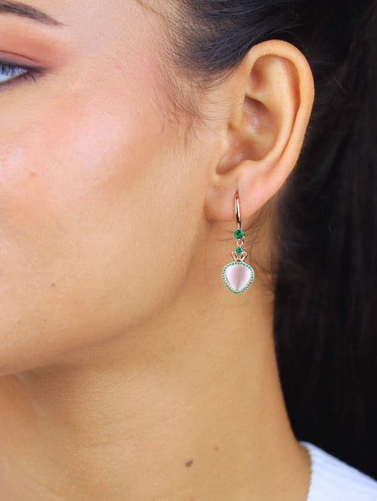 The Verdant Crown Heart Drop Earrings - 925 Silver