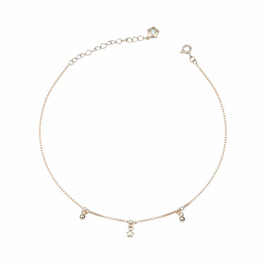 Floral Elegance 925 Silver Adjustable Rose Gold Anklet Set