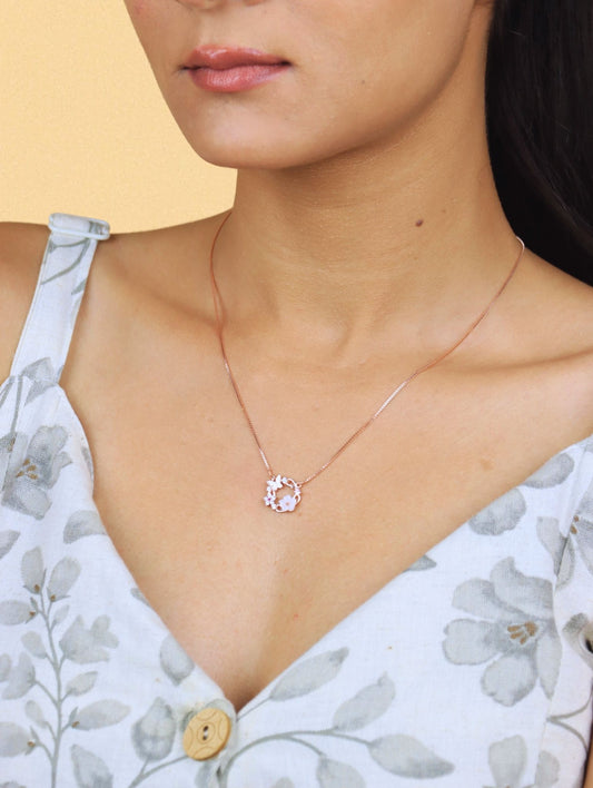 Blossom Circle Rose Gold Pendant Necklace - 925 Silver