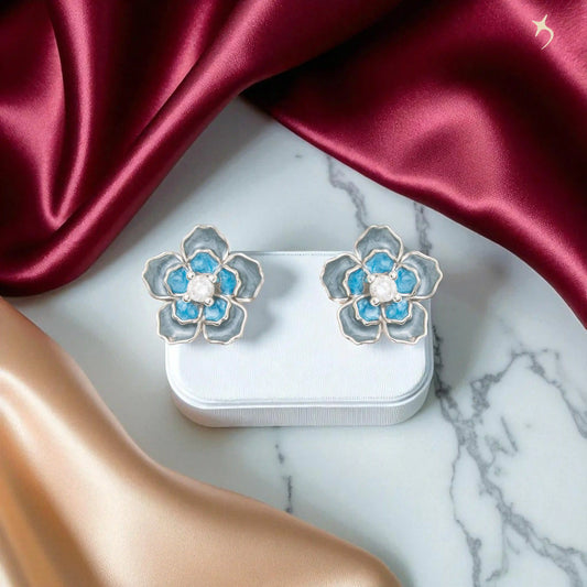 Blue Blossom Enamel Stud - 925 Silver