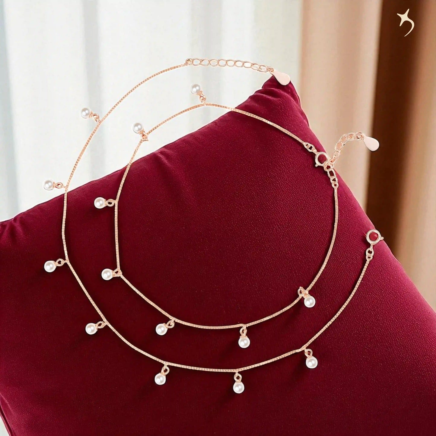 Blush Pearl Dangle Anklet - 925 Silver