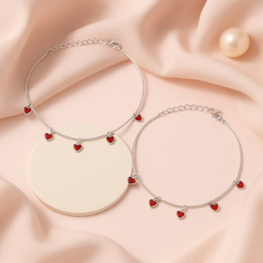 Crimson Hearts 925 Silver Adjustable Anklet