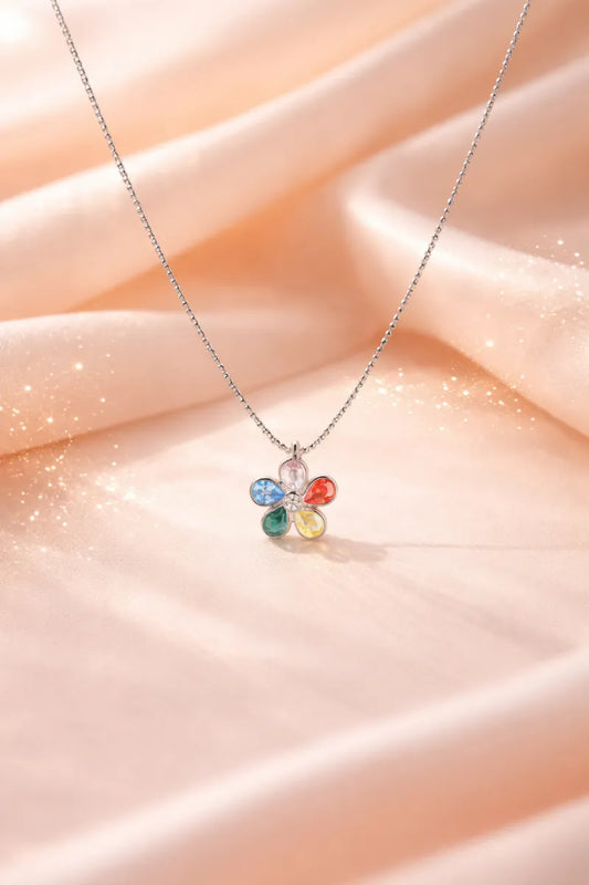 Rainbow Bloom Charm Necklace - 925 Silver