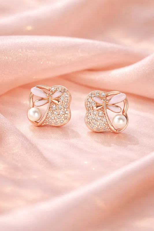 Blush Pearl Bow Earrings - 925 Silver