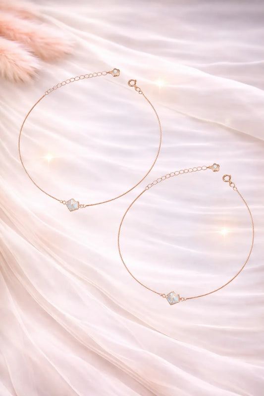 Adjustable 925 Silver Rose Glow Charm Anklet Pair