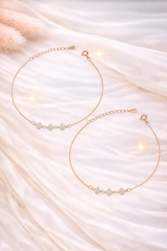 Sparkling Triple Rhombus 925 Sterling Silver Adjustable Bracelet