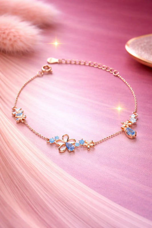 925 Sterling Silver Rose Gold Cerulean Blossom Adjustable Bracelet