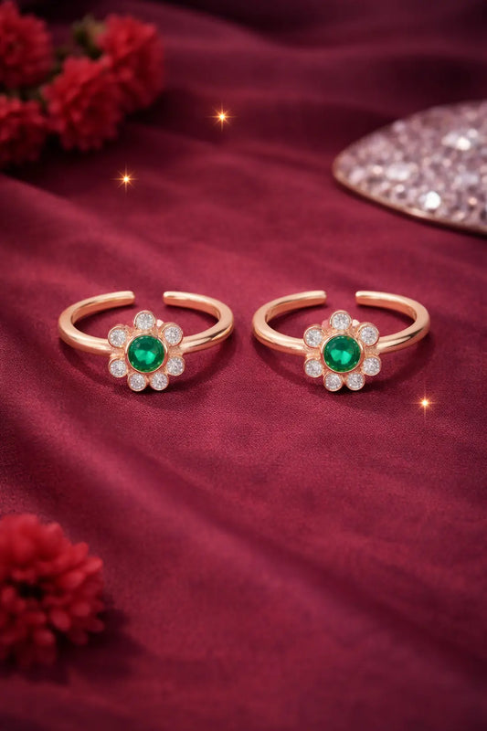 Emerald Bloom 925 Silver Adjustable Toe Ring