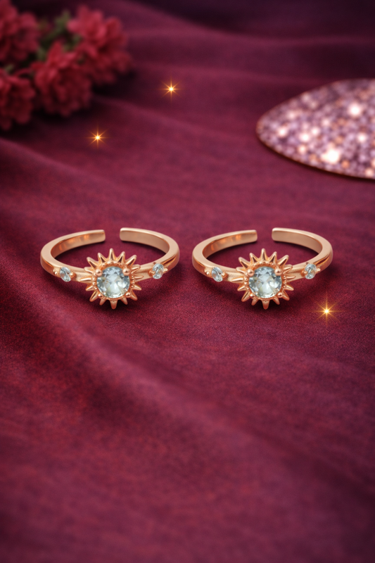 Radiant Sun 925 Silver Adjustable Toe Ring (Rose Gold Finish)