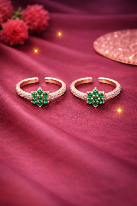 925 Silver Emerald Bloom Adjustable Toe Ring – Rose Gold Finish