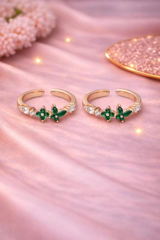 Verdelle Bloom Adjustable Toe Ring (Rose Gold Finish)-925 Silver