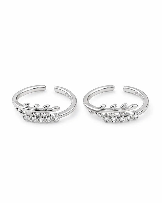 White Blossom CZ 925 Sterling Silver Toe Ring (Pair)