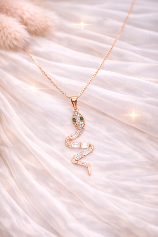 Serpent Shine Rose Gold Pendant Necklace - 925 Silver