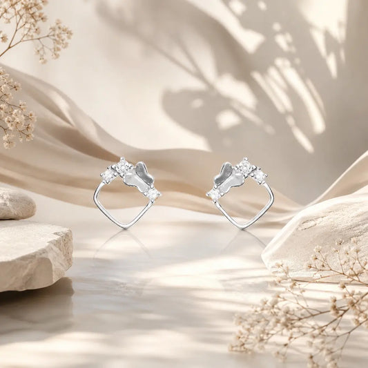 Crystal Crown Silver Hoops Earrings - 925 Silver