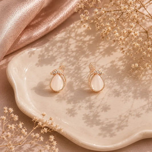 The Ethereal Dewdrop Rose Gold Earrings - 925 Silver