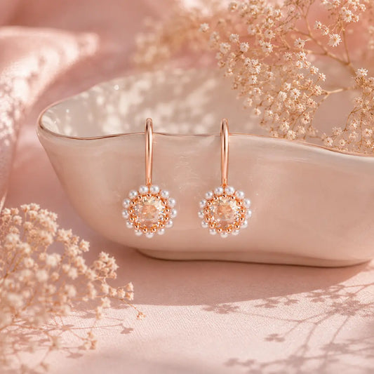 Pearla Halo Drop Earrings - 925 Silver
