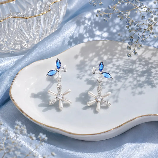 The Sapphire Bloom Drop Earrings - 925 Silver