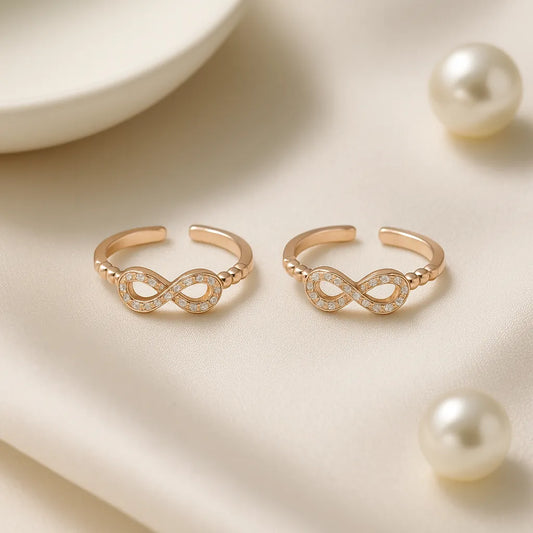 Silver Infinity Glow Rose Gold Adjustable Toe Rings