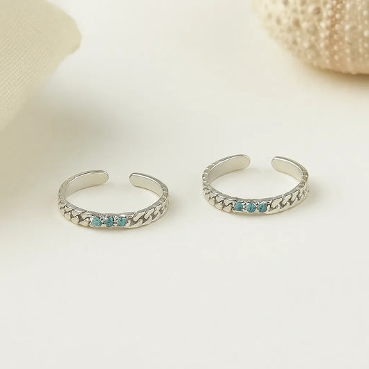 Silver Aqua Chain Adjustable Toe Rings