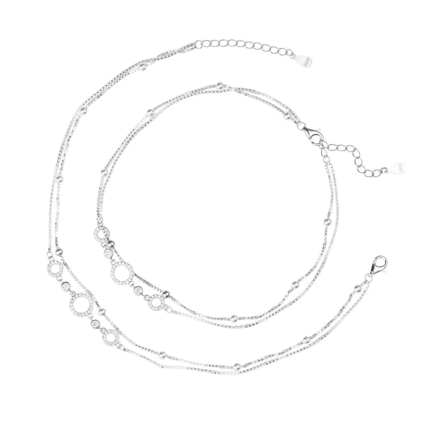 Lunar Harmony Double-Layer Silver Anklet - 925 Silver