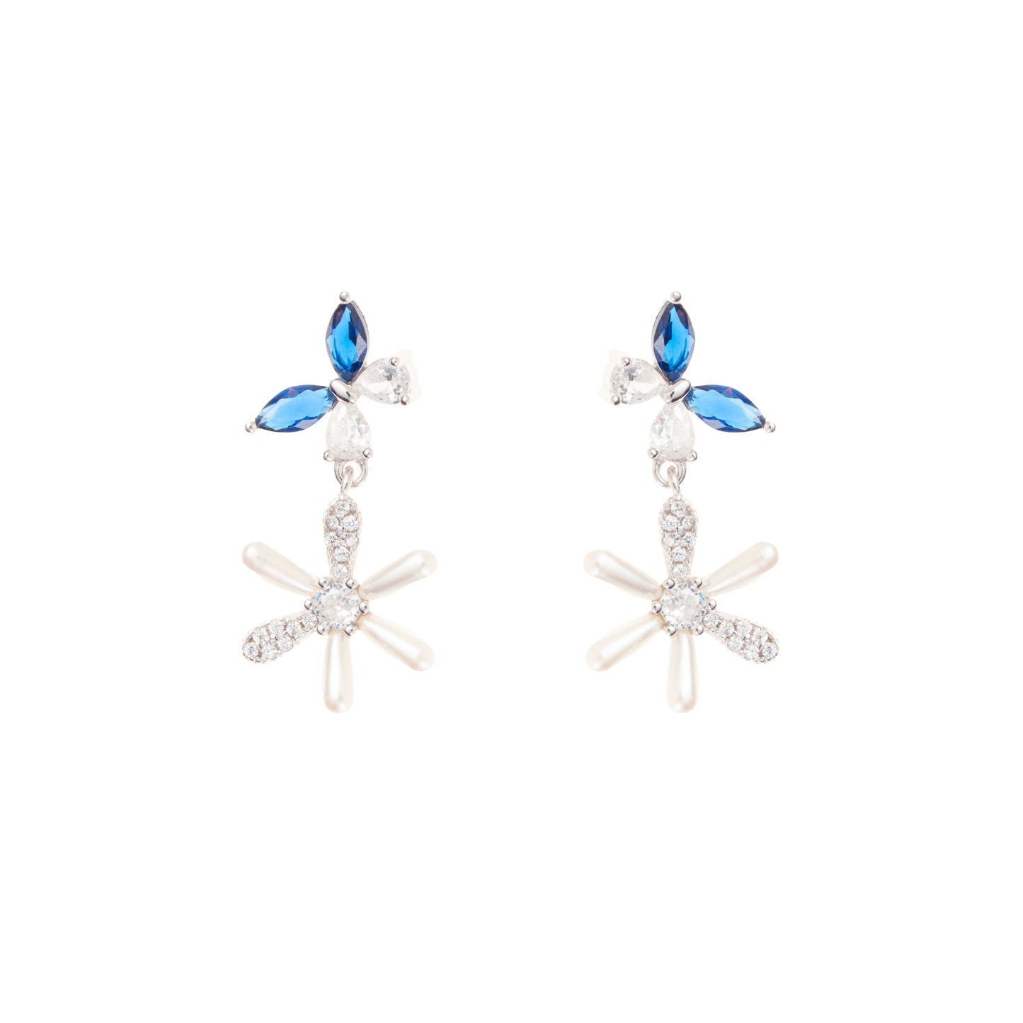 The Sapphire Bloom Drop Studs - 925 Silver