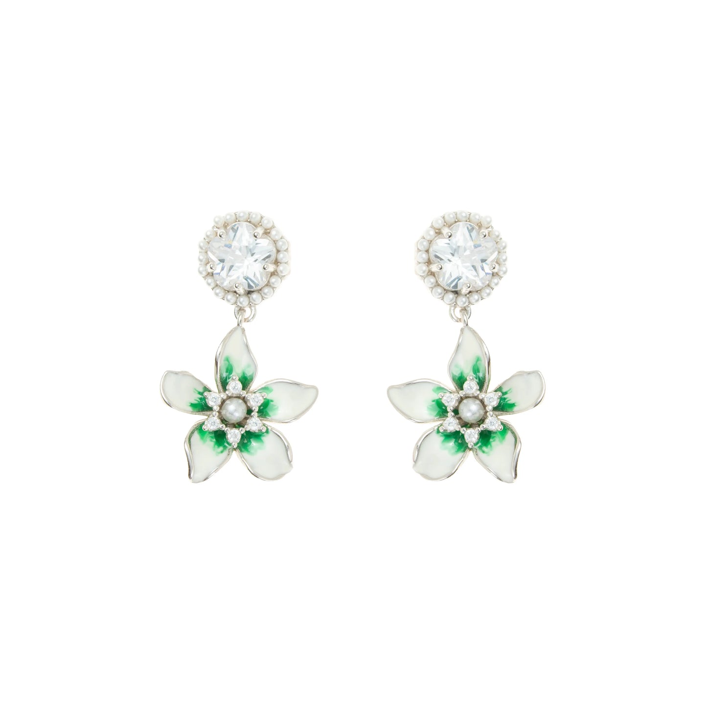 The Verdant Bloom Crystal Stud Drops - 925 Silver