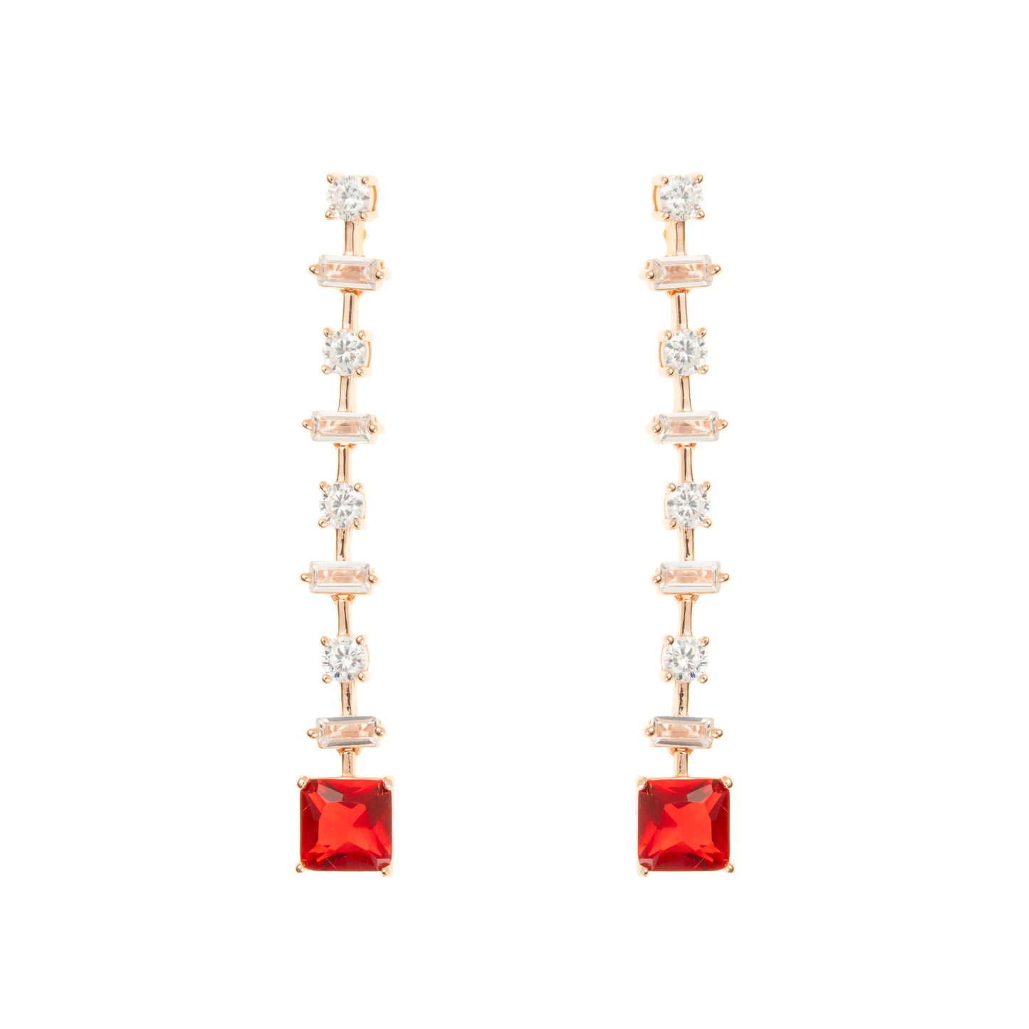 Crimson Elegance Rose Gold Drop Earrings - 925 Silver