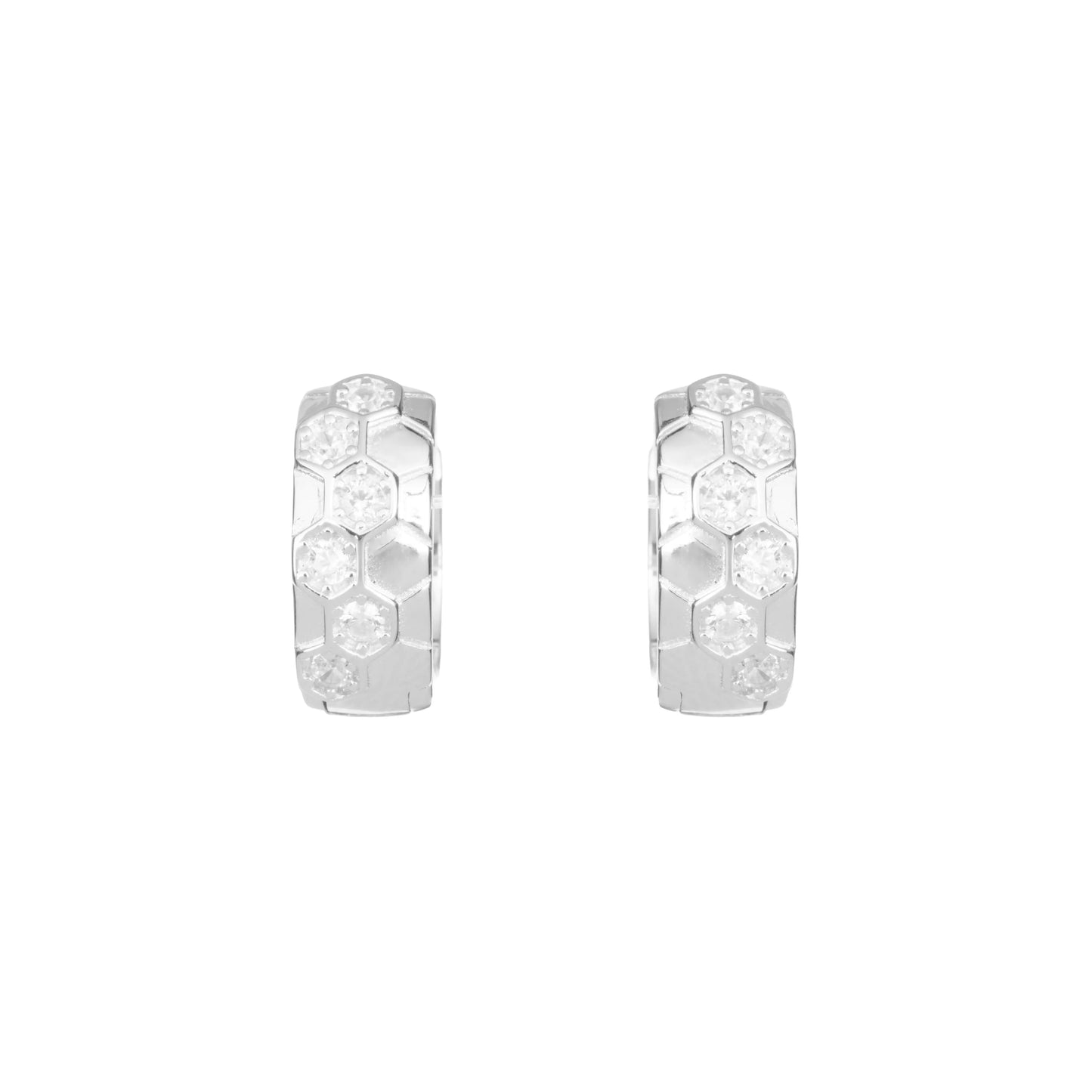 Honeycomb Sparkle Silver Huggie Hoops - 925 Silver