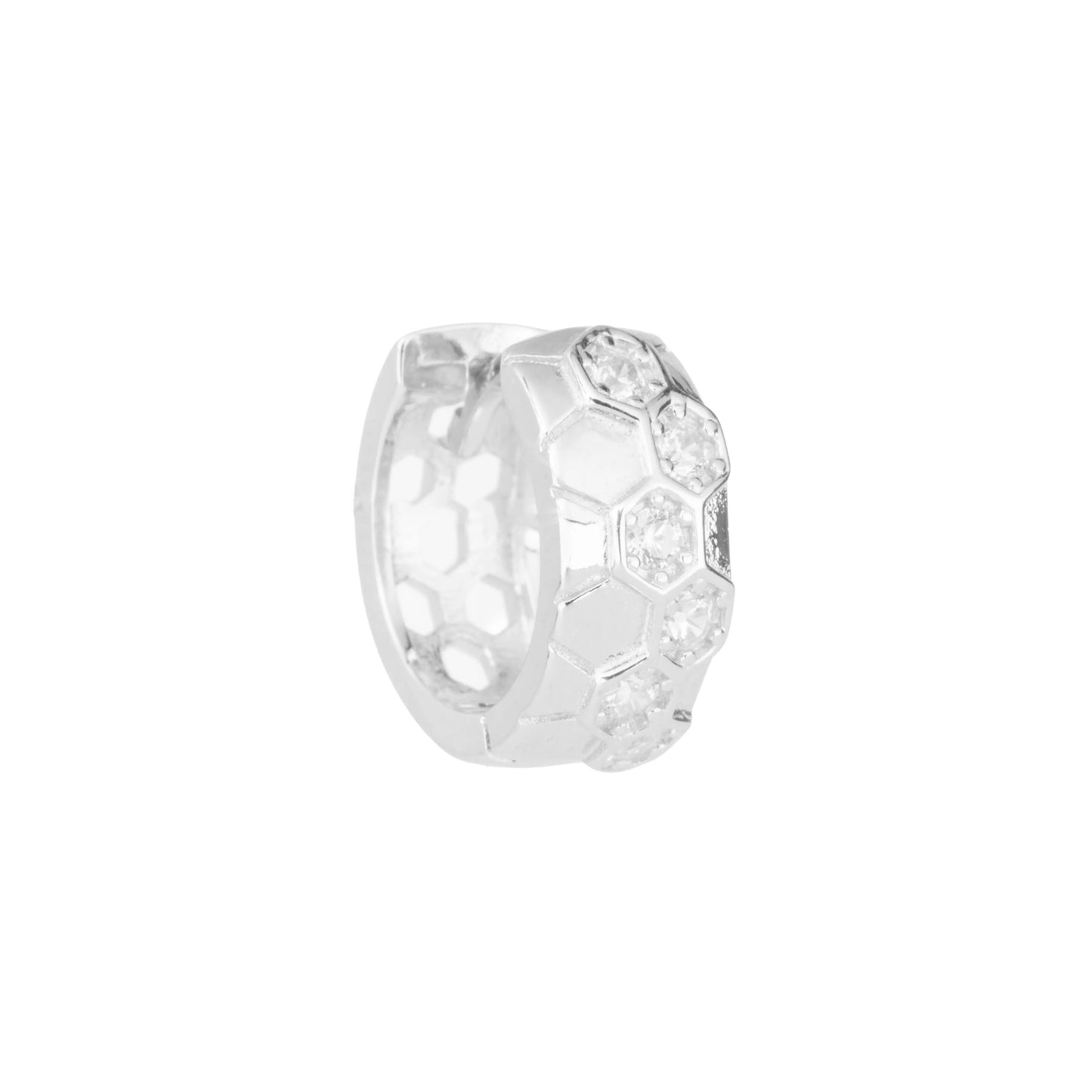 Honeycomb Sparkle Silver Huggie Hoops - 925 Silver