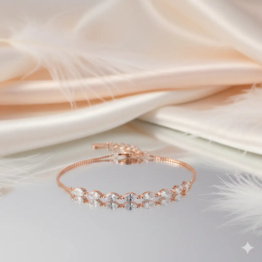 925 Sterling Silver Rose Gold Marquise Crystal Adjustable Bracelet