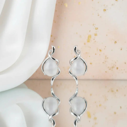 Ethereal Drop 925 Silver Rhodium Twisted Studs