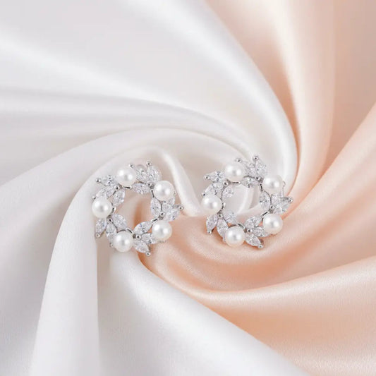 925 Sterling Silver Ethereal Pearl Wreath Studs (Adjustable Fit)