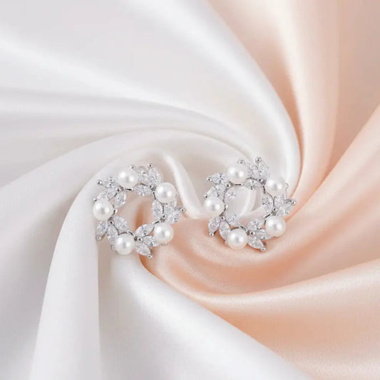 925 Sterling Silver Ethereal Pearl Wreath Studs (Adjustable Fit)