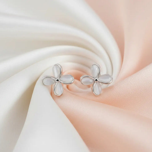925 Sterling Silver Radiant Clover Opal Studs (Adjustable Fit)