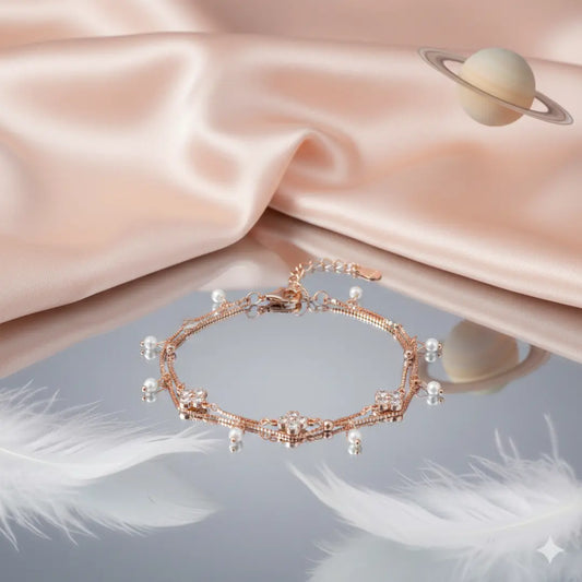 925 Sterling Silver Radiant Blossom & Pearl Adjustable Multi-Layer Bracelet