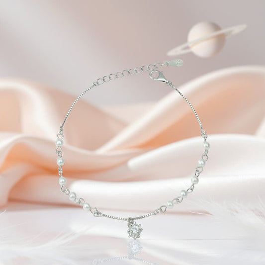925 Sterling Silver Pearl & North Star Adjustable Bracelet