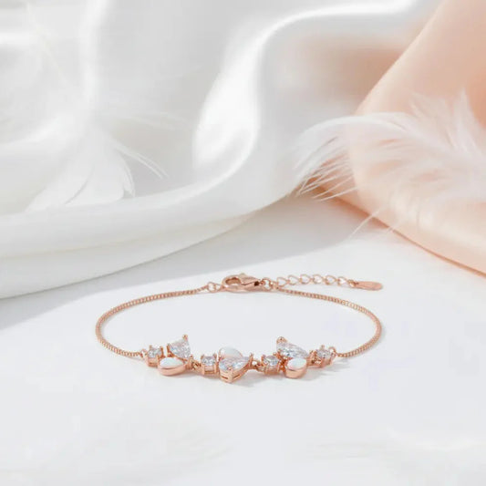 925 Sterling Silver Rose Gold Opalescent Heart Adjustable Bracelet