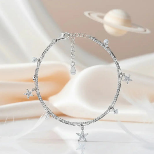925 Sterling Silver Radiant Star Adjustable Charm Bracelet