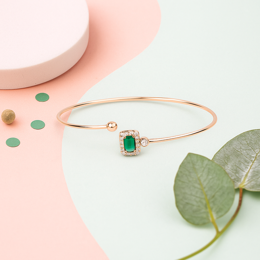 Emerald Halo Rose Gold Silver Kada