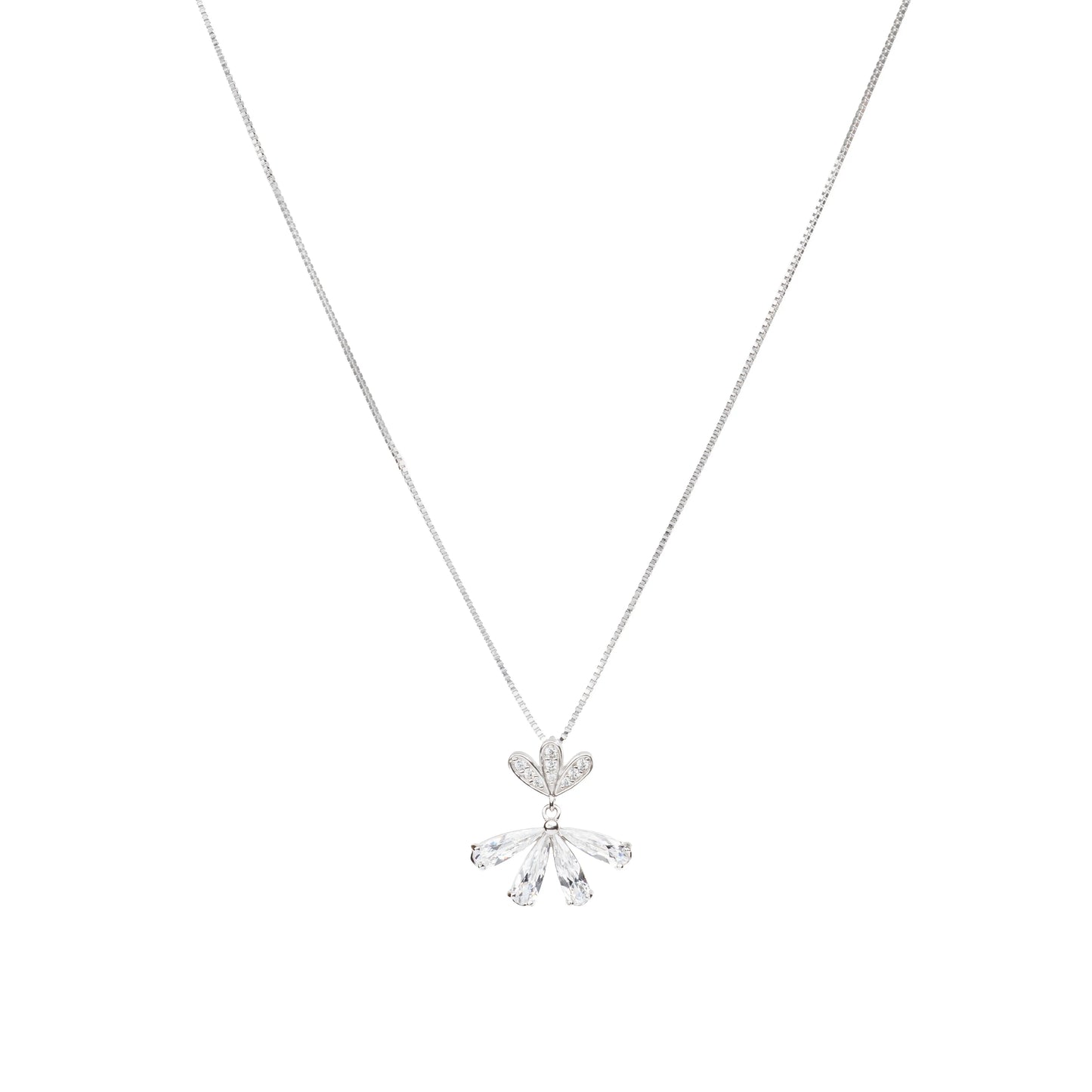 Crystal Bloom Fan Pendant Necklace - 925 Silver