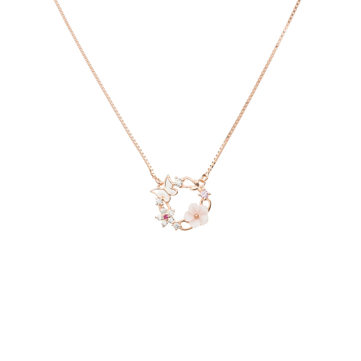 Blossom Circle Rose Gold Pendant Necklace - 925 Silver