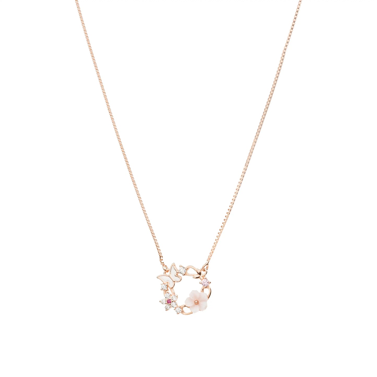 Blossom Circle Rose Gold Pendant Necklace - 925 Silver